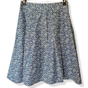 Handmade Petite Floral Blue & White A-Line Semi Pleated Skirt Cottagecore Denim